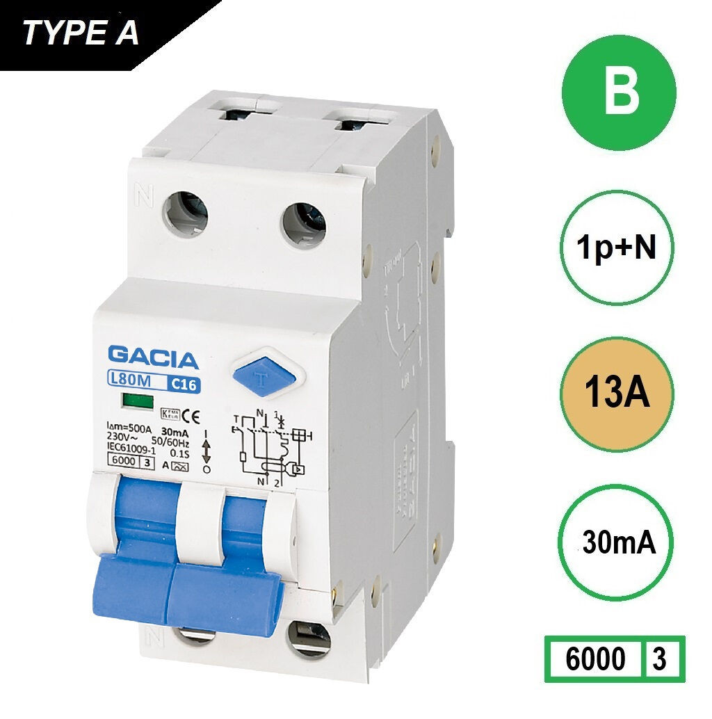 GACIA L80M aardlekautomaat 1p+n B13 30mA 
