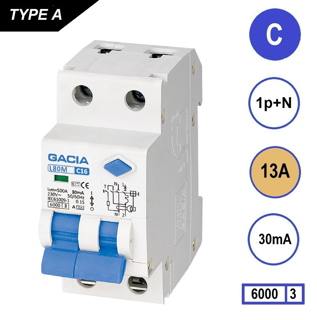 GACIA L80M aardlekautomaat 1p+n C13 30mA 