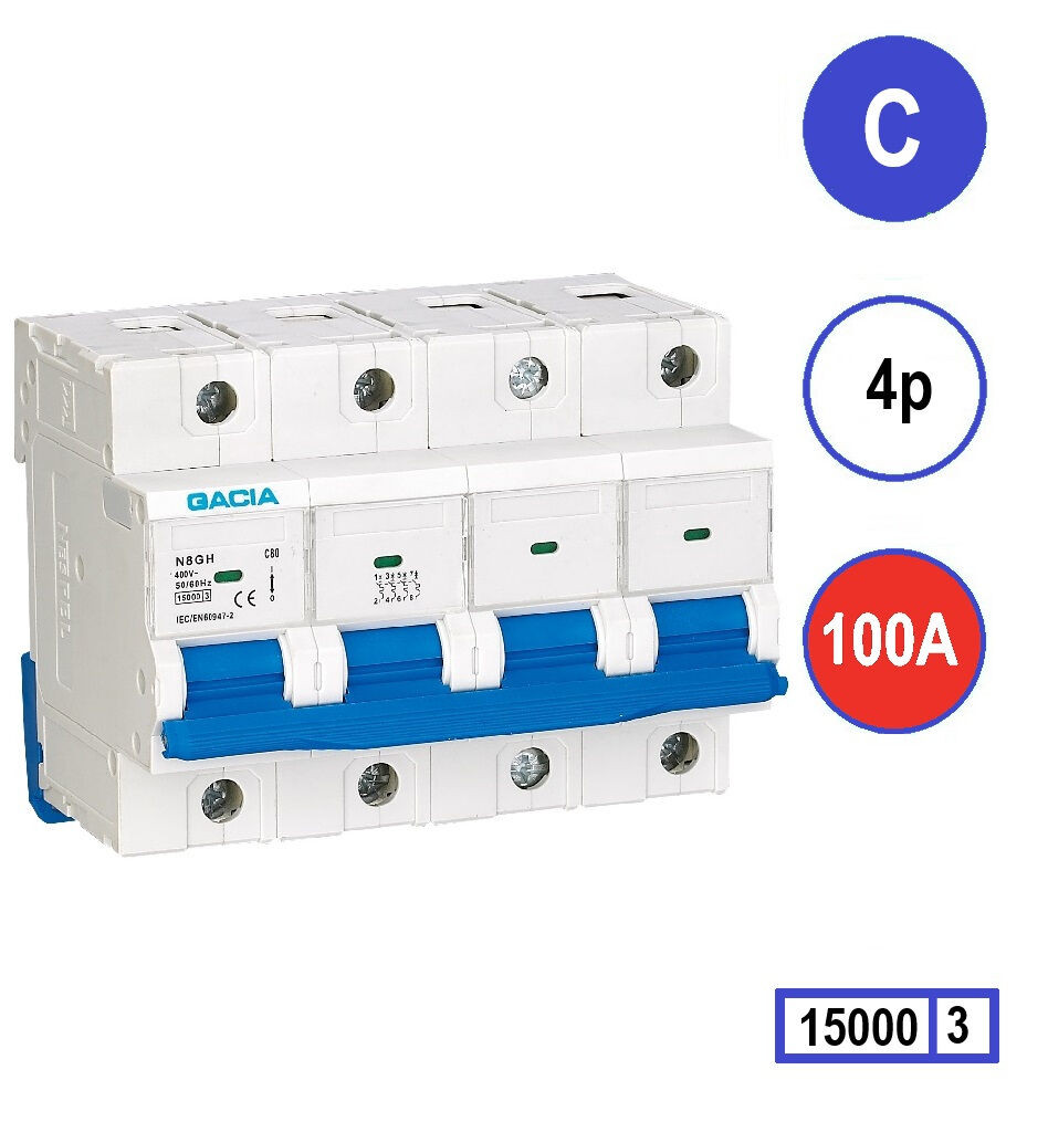 GACIA N8GH installatieautomaat 4 polig, karakteristiek C, 100A, 15kA