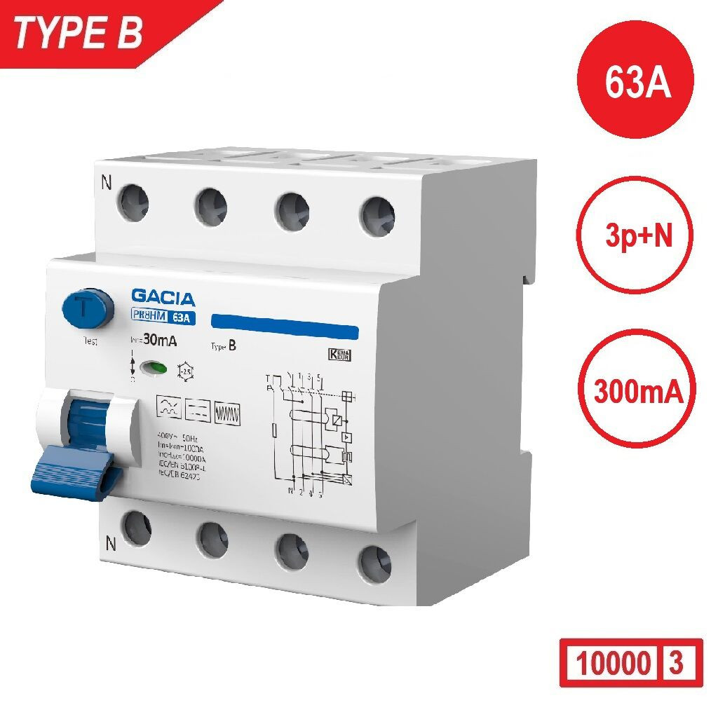 Schotman Elektro - GACIA aardlekschakelaar type B 63A 300mA 3p+n