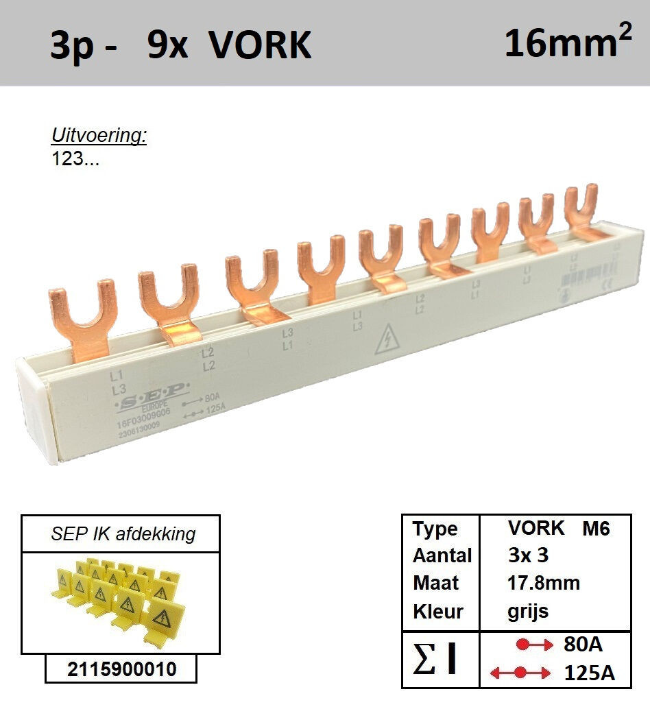 Schotman Elektro - SEP 16F03009G06 aansluitrail 16mm2 80A 125A