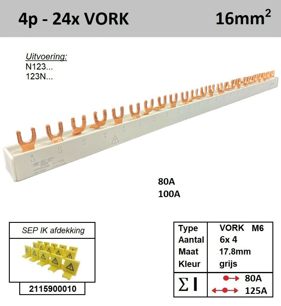 Schotman Elektro - SEP 16F04024G06 aansluitrail 16mm2 80A 125A