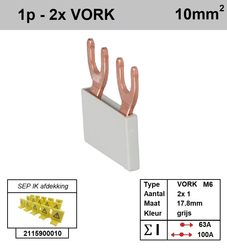 Schotman Elektro - SEP aansluitrail VORK-M6 2x1 aansluitingen 17.8mm