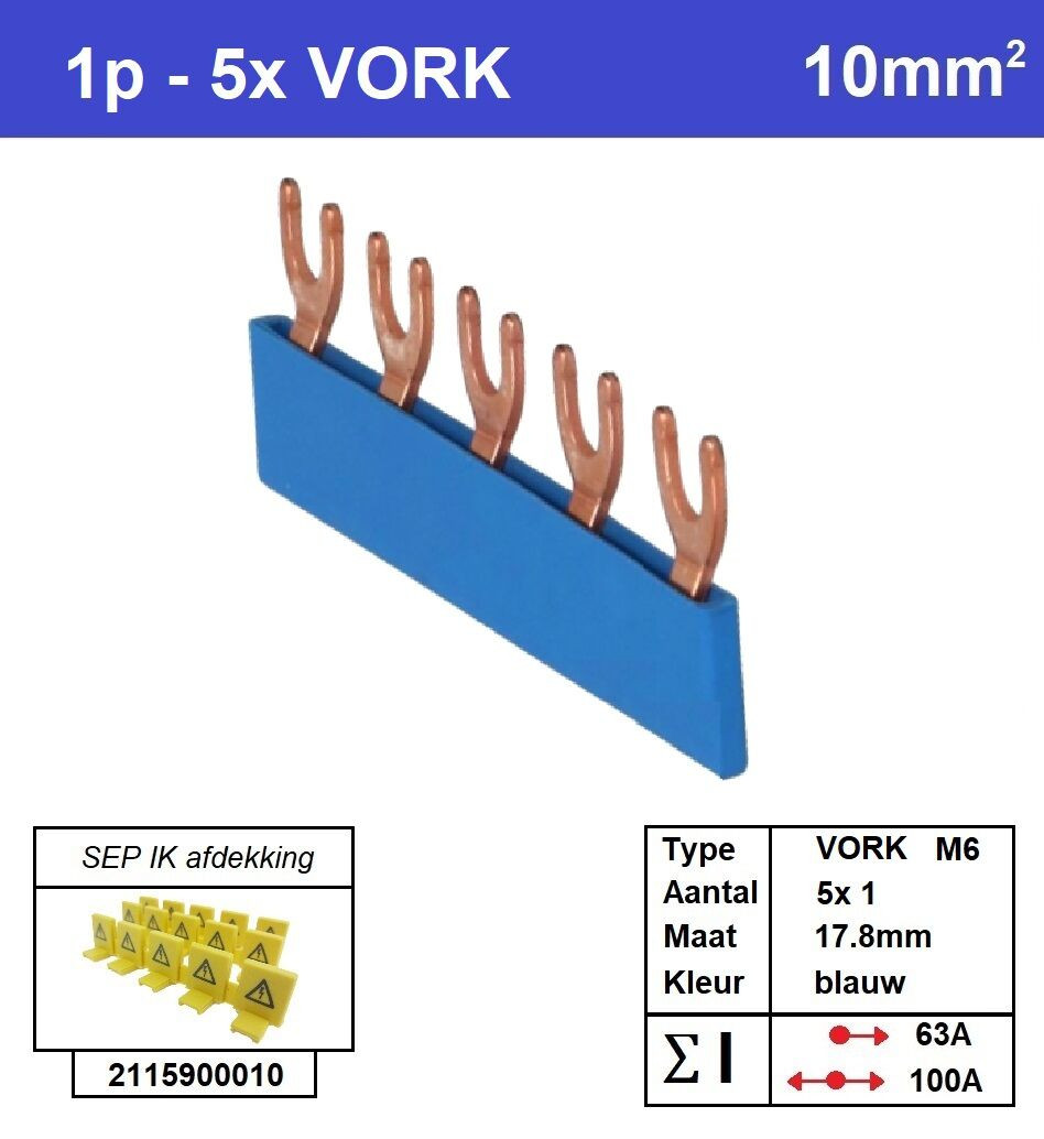 Schotman Elektro - SEP aansluitrail VORK-M6 5x1 aansluitingen 17.8mm