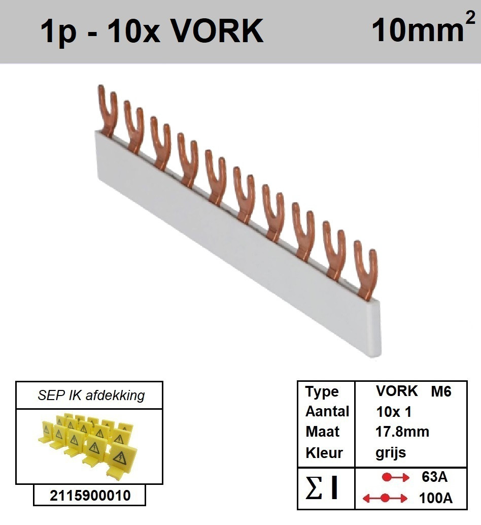 Schotman Elektro - SEP aansluitrail VORK-M6 10x1 aansluitingen 17.8mm