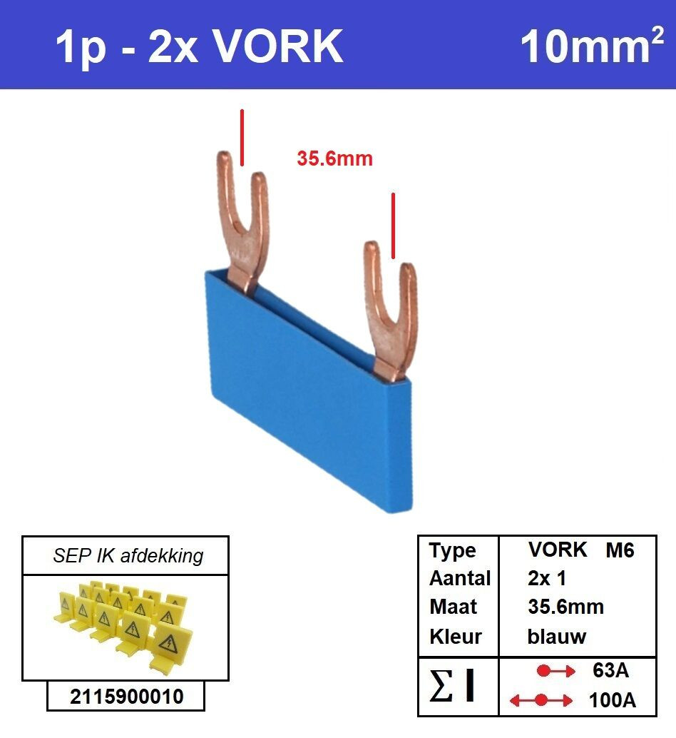 Schotman Elektro - SEP aansluitrail VORK-M6 2x1 aansluitingen 35.6mm