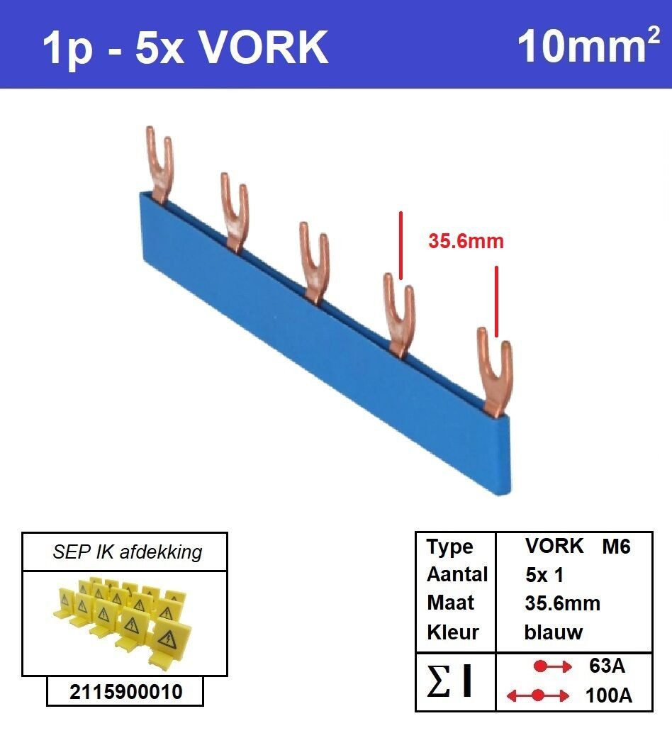 Schotman Elektro - SEP aansluitrail VORK-M6 5x1 aansluitingen 35.6mm