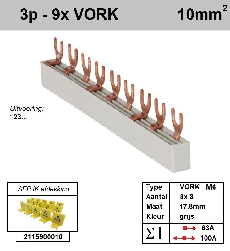 Schotman Elektro - SEP aansluitrail 3 fase VORK 3x3 aansluitingen 17.8mm