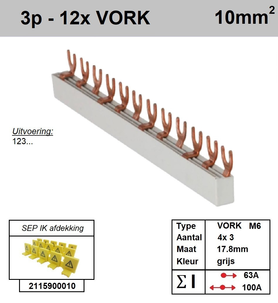 Schotman Elektro - SEP aansluitrail 3 fase VORK 4x3 aansluitingen 17.8mm