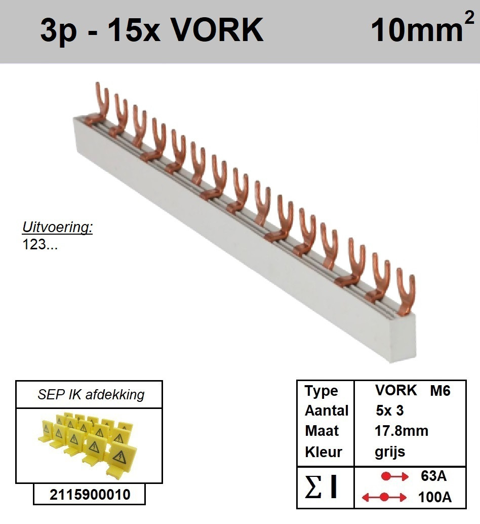 Schotman Elektro - SEP aansluitrail 3 fase VORK 5x3 aansluitingen 17.8mm