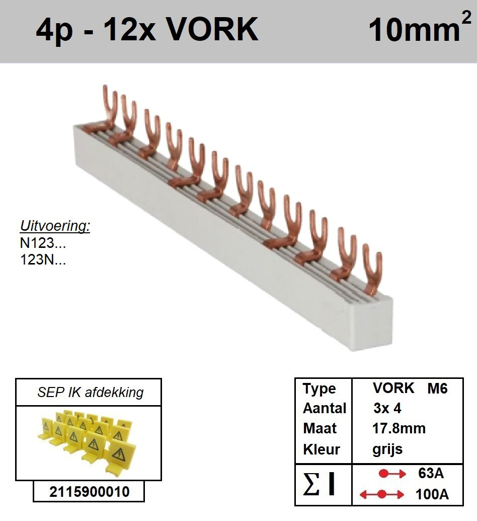 Schotman Elektro - SEP aansluitrail 4 fase VORK 3x4 aansluitingen 17.8mm
