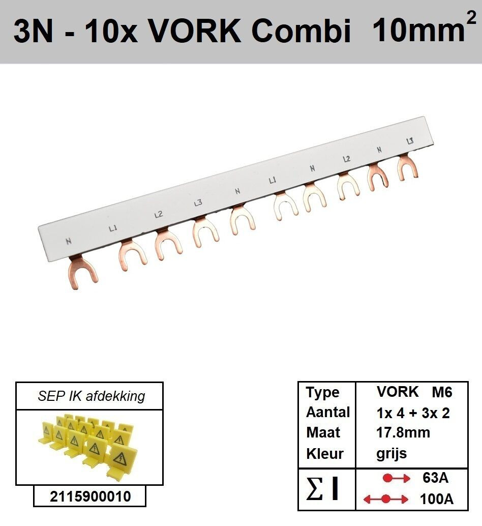 Schotman Elektro - SEP aansluitrail 3+N fase VORK 1x4 + 3x2 aansluitingen 17.8mm