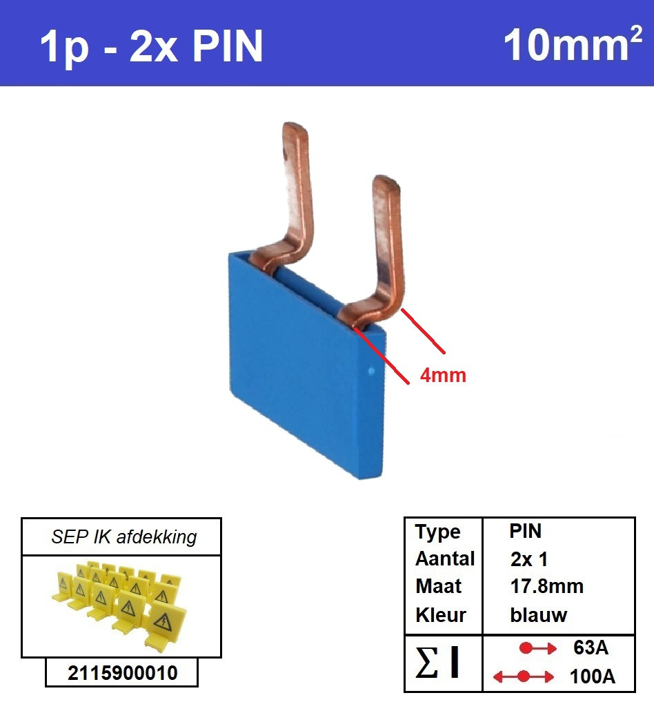 Schotman Elektro - SEP aansluitrail PIN gebogen 2x1 aansluitingen 17.8mm