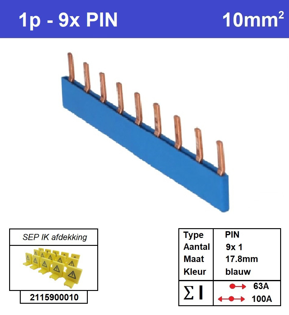 Schotman Elektro - SEP aansluitrail PIN 9x1 aansluitingen 17.8mm