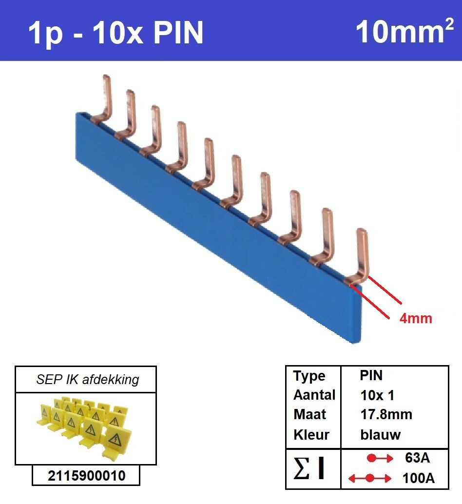 Schotman Elektro - SEP aansluitrail PIN gebogen 10x1 aansluitingen 17.8mm