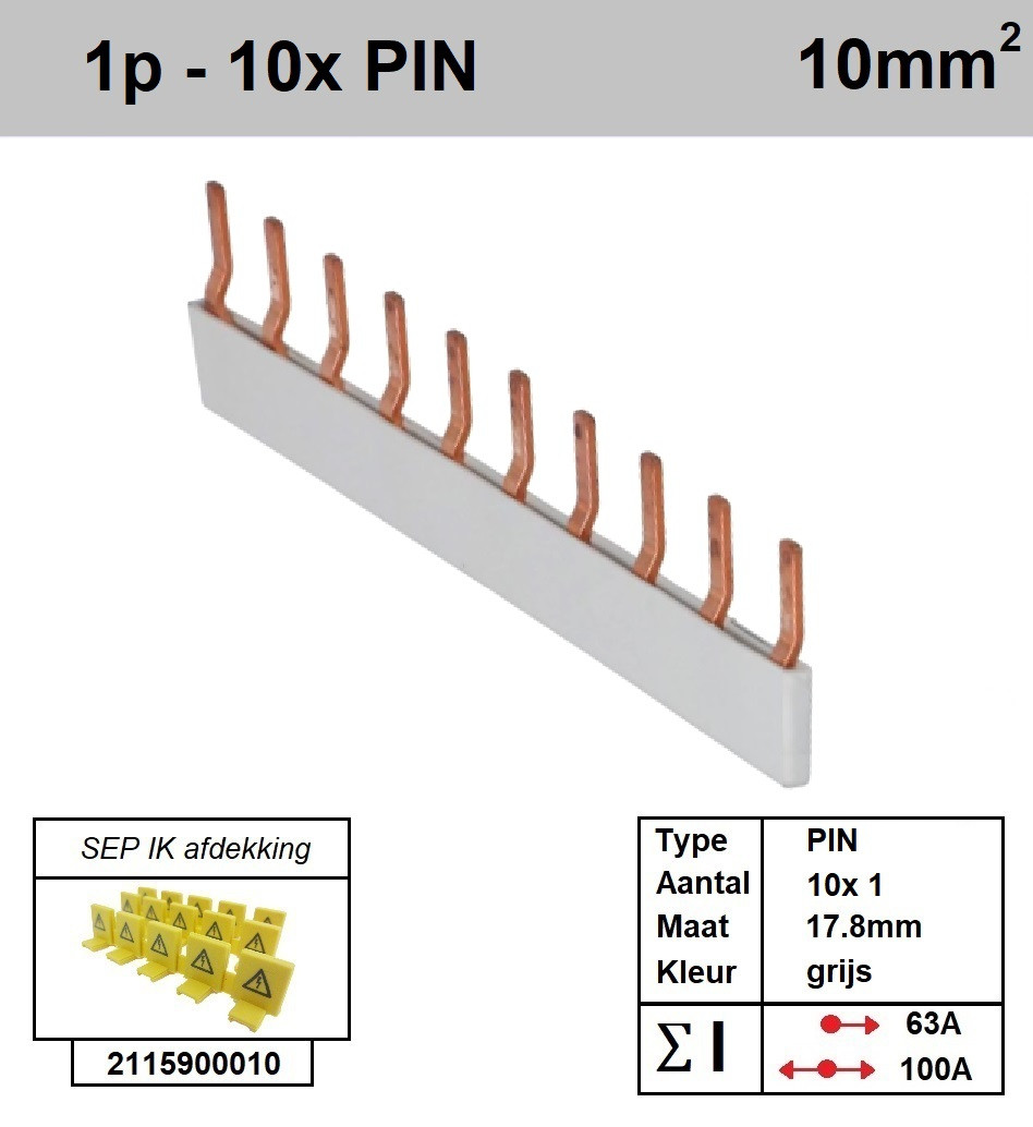 Schotman Elektro - SEP aansluitrail PIN 10x1 aansluitingen 17.8mm