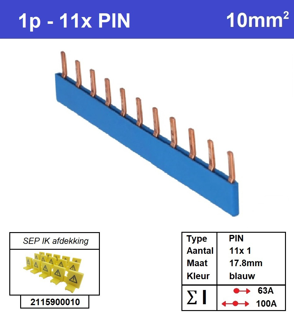 Schotman Elektro - SEP aansluitrail PIN 11x1 aansluitingen 17.8mm