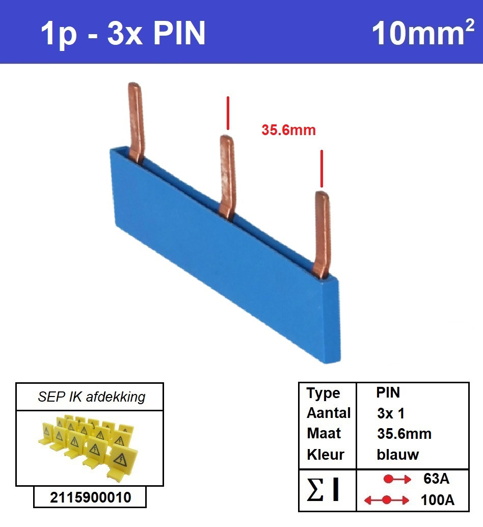 Schotman Elektro - SEP aansluitrail PIN 3x1 aansluitingen 35.6mm