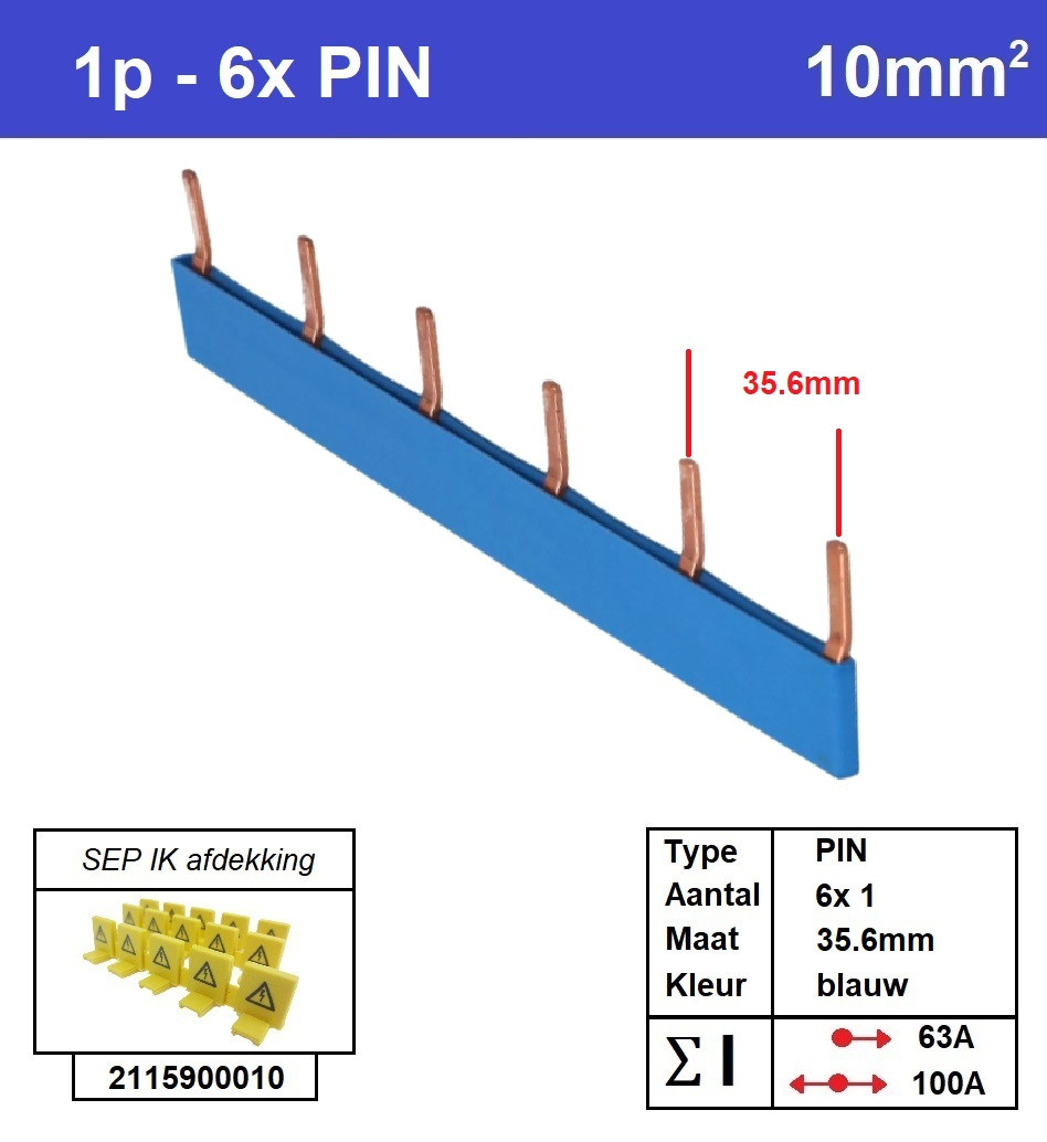 Schotman Elektro - SEP aansluitrail PIN 6x1 aansluitingen 35.6mm