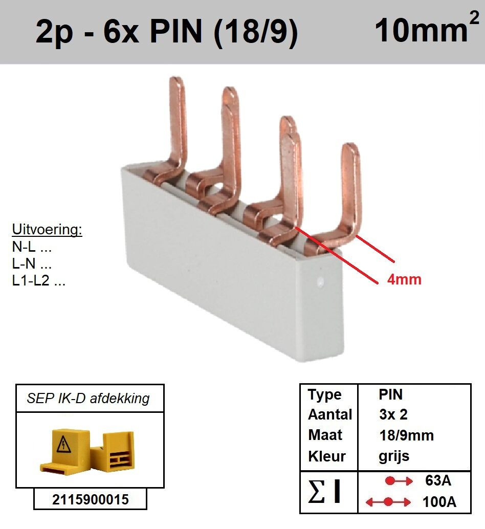 Schotman Elektro - SEP aansluitrail 2fase PIN 3x2 aansluitingen 9/18mm