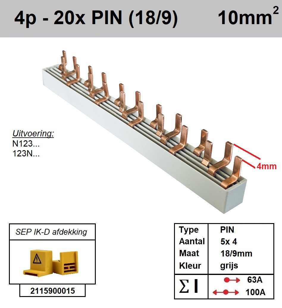 Schotman Elektro - SEP aansluitrail PIN 5x4 aansluitingen 18/9mm