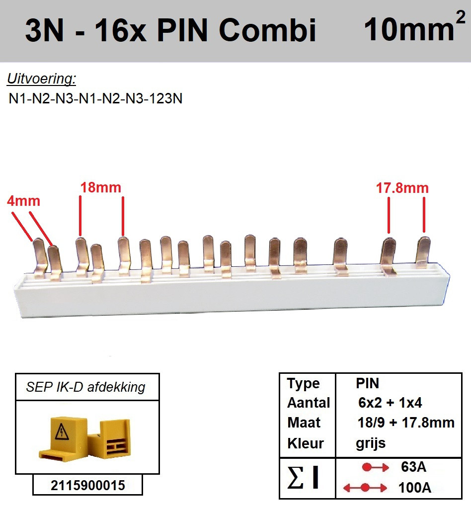 Schotman Elektro - SEP aansluitrail 3+N fase PIN 6x2 1x4
