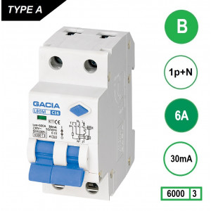 GACIA L80M aardlekautomaat 1p+n B6 30mA 