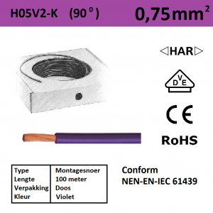 Schotman Elektro - SEP montagesnoer H05V2-k violet 0,75mm