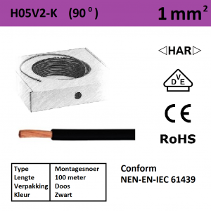 Schotman Elektro - SEP montagesnoer H05V2-k zwart 1mm2