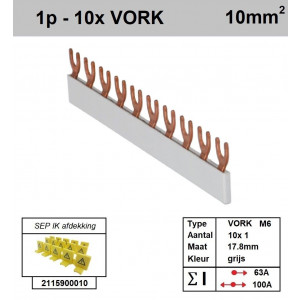 Schotman Elektro - SEP aansluitrail VORK-M6 10x1 aansluitingen 17.8mm