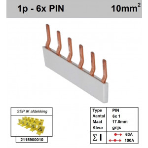 Schotman Elektro - SEP aansluitrail PIN 6x1 aansluitingen 17.8mm