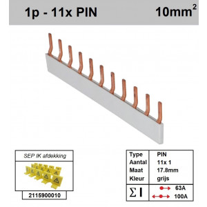 Schotman Elektro - SEP aansluitrail PIN 11x1 aansluitingen 17.8mm