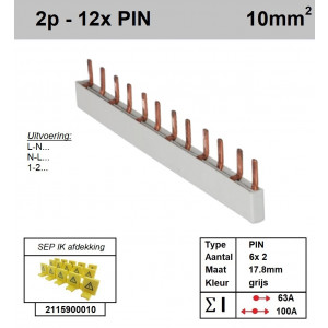 Schotman Elektro - SEP aansluitrail 2 fase PIN 6x2 aansluitingen 17.8mm