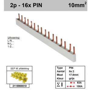 Schotman Elektro - SEP aansluitrail 2 fase PIN 8x2 aansluitingen 17.8mm