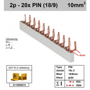 Schotman Elektro - SEP aansluitrail 2fase PIN 10x2 aansluitingen 9/18mm