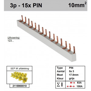 Schotman Elektro - SEP aansluitrail 3 fase PIN 5x3 aansluitingen 17.8mm