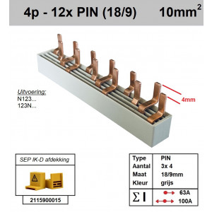 Schotman Elektro - SEP aansluitrail PIN 3x4 aansluitingen 18/9mm