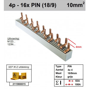 Schotman Elektro - SEP aansluitrail PIN 4x4 aansluitingen 18/9mm