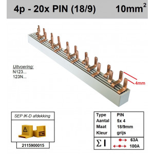 Schotman Elektro - SEP aansluitrail PIN 5x4 aansluitingen 18/9mm