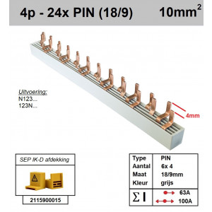 Schotman Elektro - SEP aansluitrail PIN 6x4 aansluitingen 18/9mm