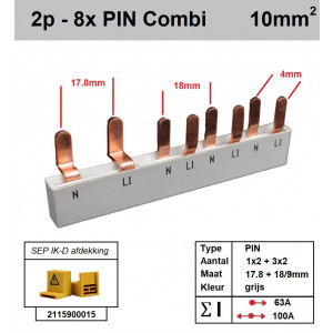 Schotman Elektro - SEP aansluitrail 2fase PIN Combi 1x2 3x2 17.8/9/18mm