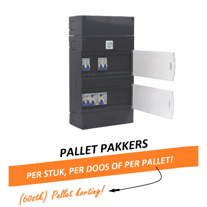 GACIA G222040 groepenkast - 1-fase, 40A hoofdschakelaar, 2 aardlekschakelaars, 4 groepen met verhoogde buisinvoer