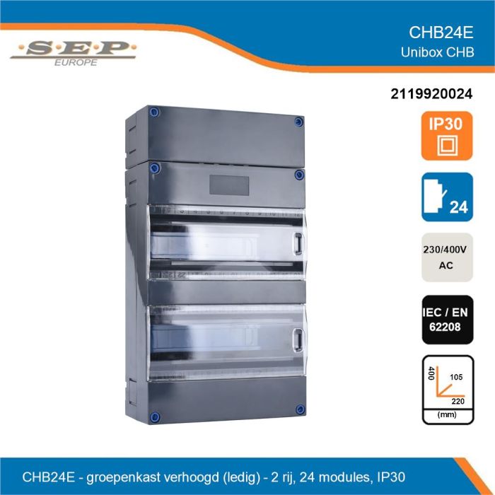 SEP CHB24E groepenkast – Lege kast met montagerail – 2 rijen 24 modulen - overzicht
