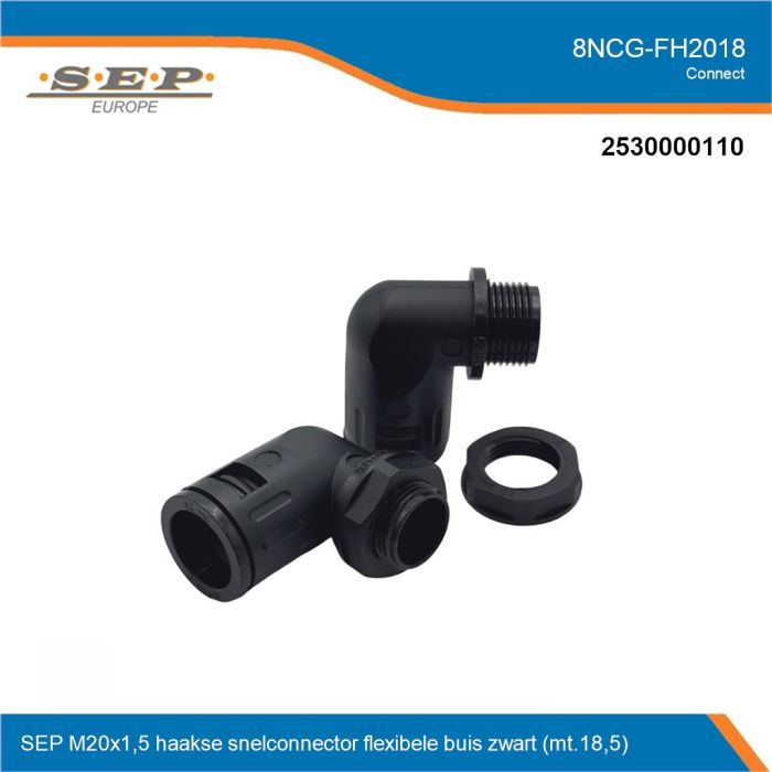 SEP Connect 8NCG-FH2018 - haakse buiswartel M20 mt.18.5 - zwart RAL9005 - overzicht