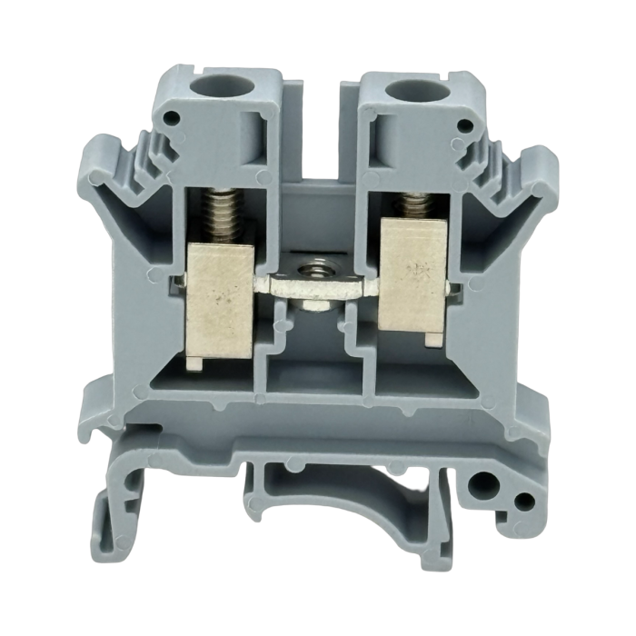 SEP SRK-6-G grijze rijgklem, 6mm2 zijaanzicht met aansluitingen - modulaire DIN-rail, 2011300170, GTIN 8718959078002