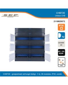 SEP CHB72E groepenkast – Lege kast met montagerail – 6 montagerails van 12 modulen - overzicht