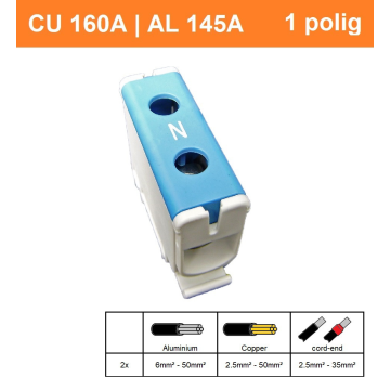 Schotman Elektro - SEP CK61 aansluitklem 2,5-50mm2 blauw grijs