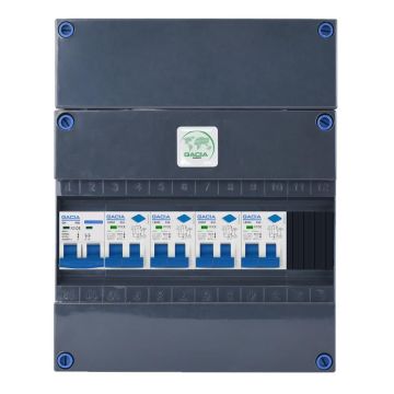 GACIA G120040 groepenkast - 1-fase, 40A hoofdschakelaar, 4 groepen aardlekautomaat met verhoogde buisinvoer - vooraanzicht