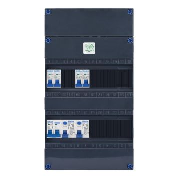 GACIA G222040 groepenkast - 1-fase, 40A hoofdschakelaar, 2 aardlekschakelaars, 4 groepen met verhoogde buisinvoer - vooraanzicht