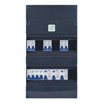 GACIA G243060 groepenkast - 3-fase, 40A hoofdschakelaar, 3 aardlekschakelaars, 6 groepen met verhoogde buisinvoer - vooraanzicht